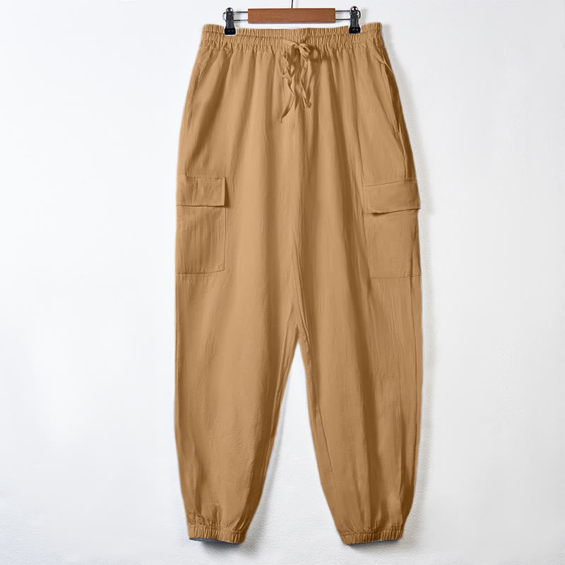 Buddha Stones Herren-Cargohose aus Leinen mit Kordelzug und Taschen - SandyBrown - US/UK/AU46, EU56 (3XL) - image 30