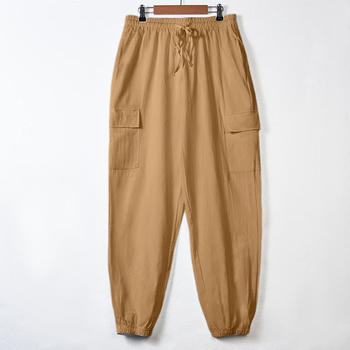 Buddha Stones Herren-Cargohose aus Leinen mit Kordelzug und Taschen - SandyBrown - US/UK/AU46, EU56 (3XL) - image 30