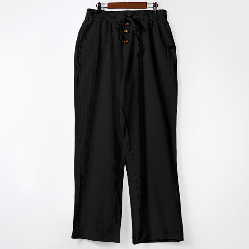 Buddha Stones Einfarbige Knöpfe Kordelzug Herren Baumwollhose mit Taschen - Schwarz - US/UK/AU46, EU56 (3XL) - image 11