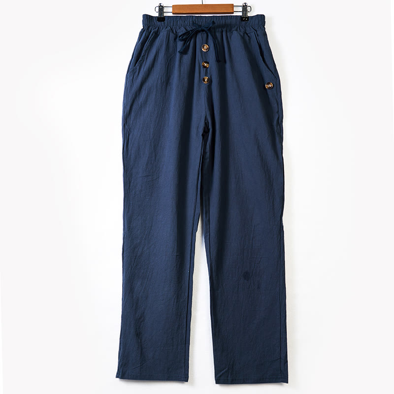 Buddha Stones Einfarbige Knöpfe Kordelzug Herren Baumwollhose mit Taschen - image 1