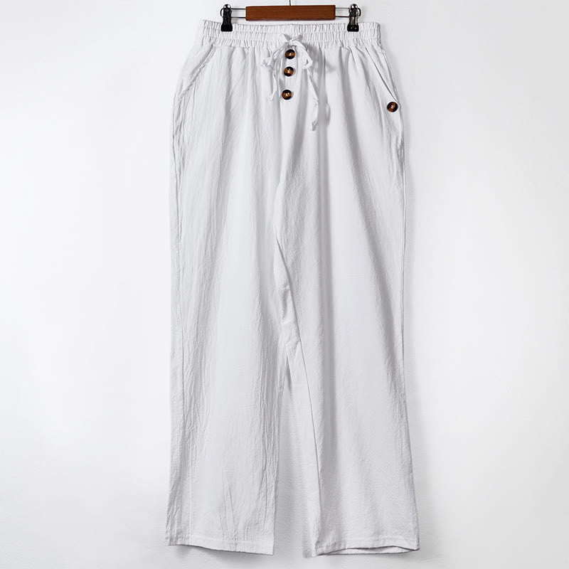 Buddha Stones Einfarbige Knöpfe Kordelzug Herren Baumwollhose mit Taschen - Weiß - US/UK/AU46, EU56 (3XL) - image 7