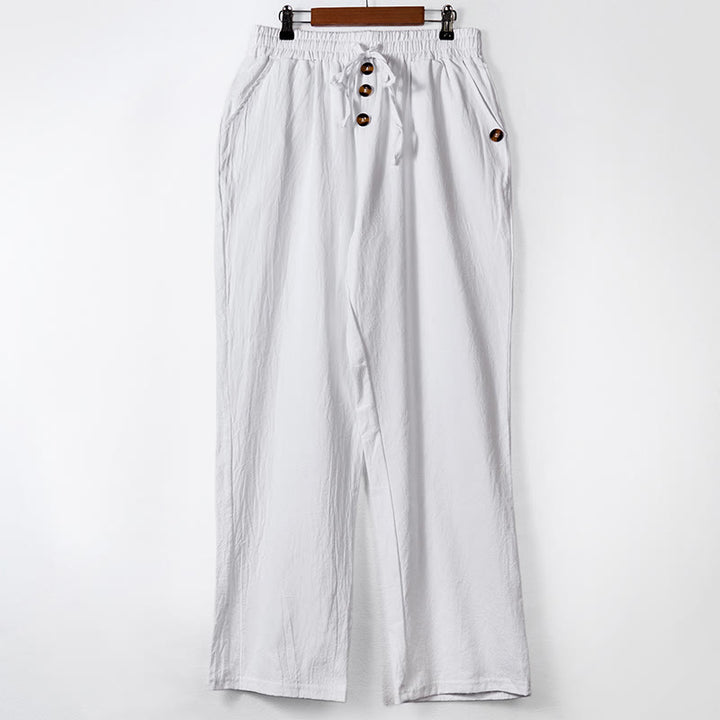 Buddha Stones Einfarbige Knöpfe Kordelzug Herren Baumwollhose mit Taschen - Weiß - US/UK/AU46, EU56 (3XL) - image 7