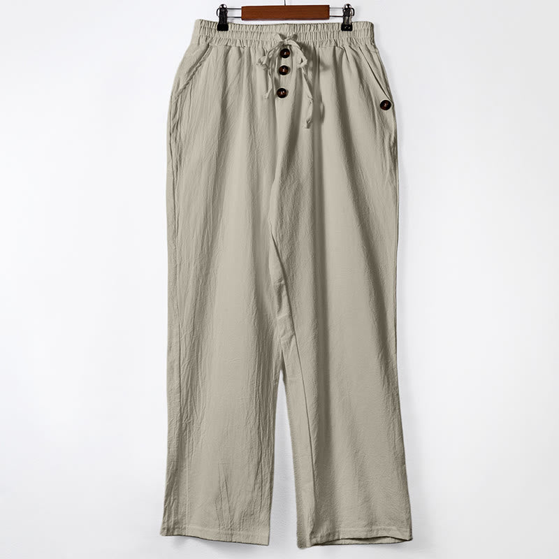 Buddha Stones Einfarbige Knöpfe Kordelzug Herren Baumwollhose mit Taschen - Beige - US/UK/AU46, EU56 (3XL) - image 22