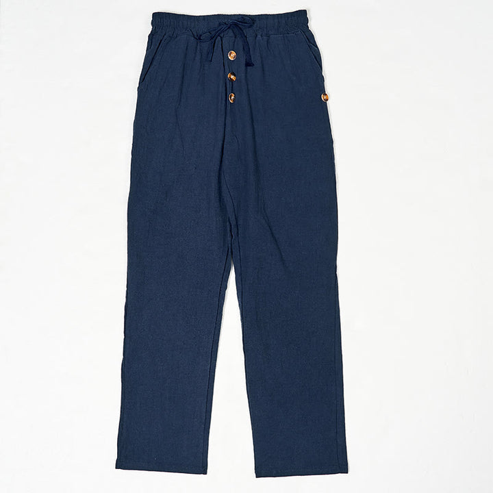 Buddha Stones Einfarbige Knöpfe Kordelzug Herren Baumwollhose mit Taschen - Stahlblau - US/ UK/AU46，EU56 (3XL) - image 0