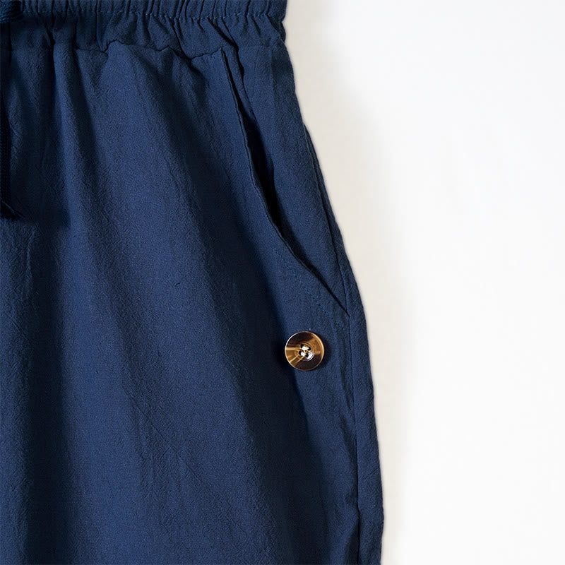 Buddha Stones Einfarbige Knöpfe Kordelzug Herren Baumwollhose mit Taschen - image 3