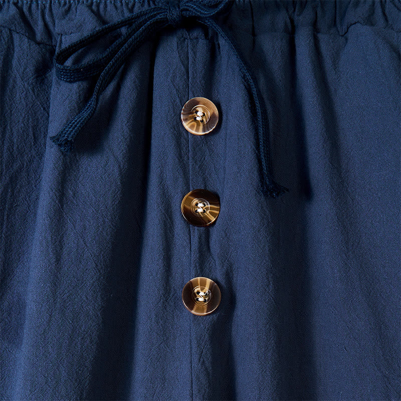 Buddha Stones Einfarbige Knöpfe Kordelzug Herren Baumwollhose mit Taschen - image 2