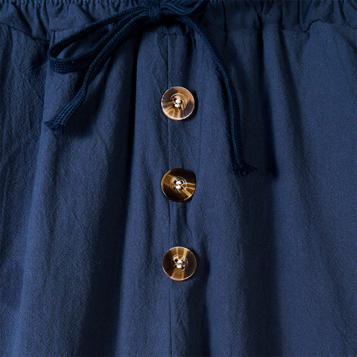 Buddha Stones Einfarbige Knöpfe Kordelzug Herren Baumwollhose mit Taschen - image 2