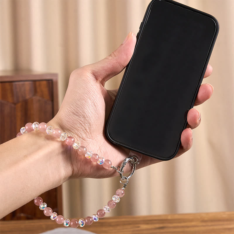 Buddha Stones ​​Natürlicher Erdbeerquarz-Perlen-Schlüsselanhänger/Handy-Hängedekoration - image 4