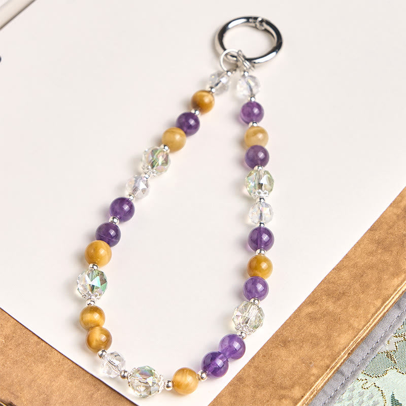 Buddha Stones, Amethyst, Gold, Tigerauge, Perlen, Waage, Schlüsselanhänger, Handy-Hängedekoration - Amethyst (Stressabbau ♥ Kommunikation) - image 0
