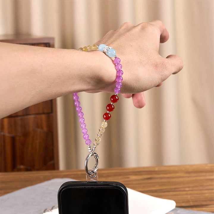 Buddha Stones, lila Chalcedon-Citrin-Krone, Perlen-Harmonie-Schlüsselanhänger, Handy-Hängedekoration - image 3