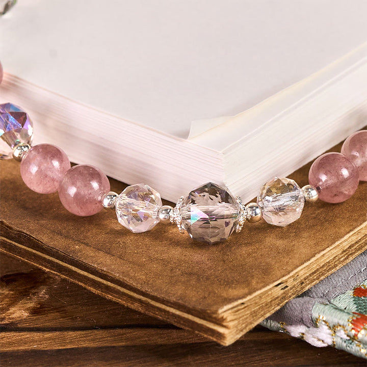 Buddha Stones ​​Jahr des Pferdes Erdbeerquarz Weißer Katzenaugen-Schlüsselanhänger Handy-Hängedekoration - image 2