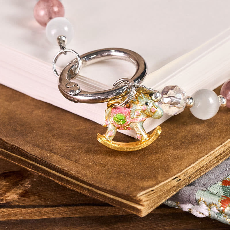 Buddha Stones ​​Jahr des Pferdes Erdbeerquarz Weißer Katzenaugen-Schlüsselanhänger Handy-Hängedekoration - image 1