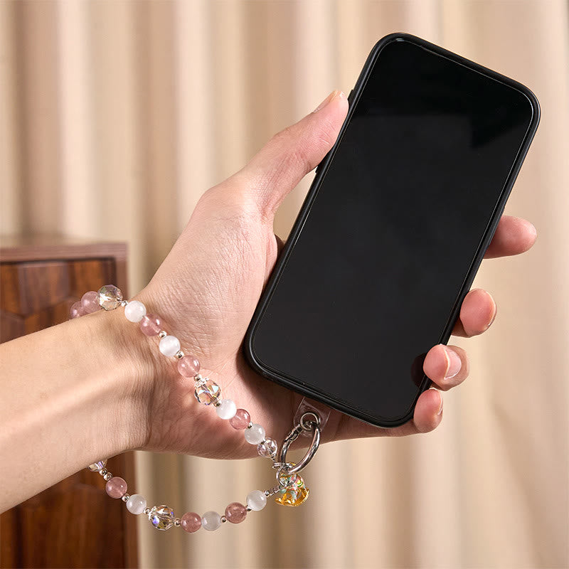 Buddha Stones ​​Jahr des Pferdes Erdbeerquarz Weißer Katzenaugen-Schlüsselanhänger Handy-Hängedekoration - image 5