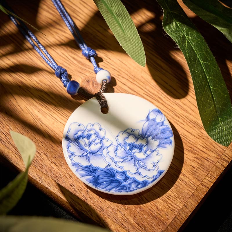 Buddha Stones ​​Ethnische Pfingstrose Pfirsich Blüten Lotus Symbol Keramik Halskette Erleuchtung Anhänger - Blühende Pfingstrosen - image 10