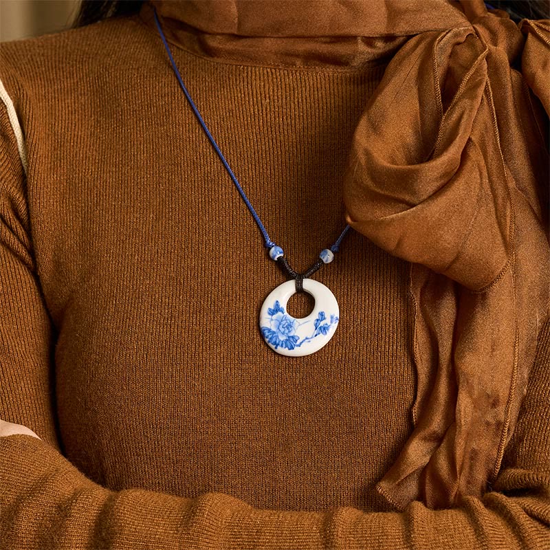 Buddha Stones ​​Ethnische Pfingstrose Pfirsich Blüten Lotus Symbol Keramik Halskette Erleuchtung Anhänger - image 9