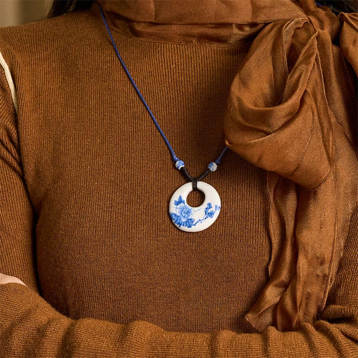 Buddha Stones ​​Ethnische Pfingstrose Pfirsich Blüten Lotus Symbol Keramik Halskette Erleuchtung Anhänger - image 9