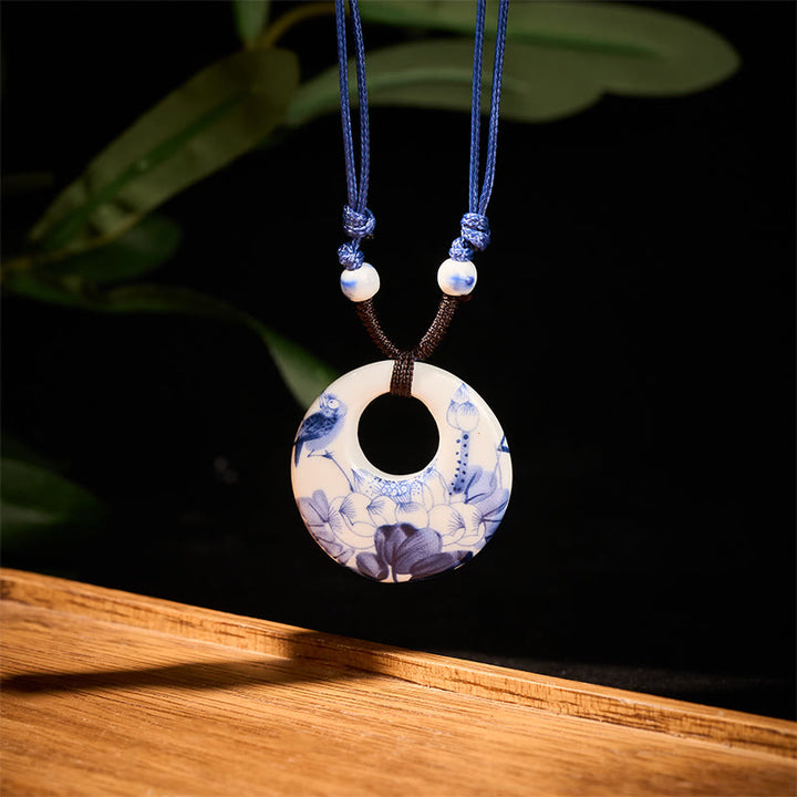 Buddha Stones ​​Ethnische Pfingstrose Pfirsich Blüten Lotus Symbol Keramik Halskette Erleuchtung Anhänger - image 1