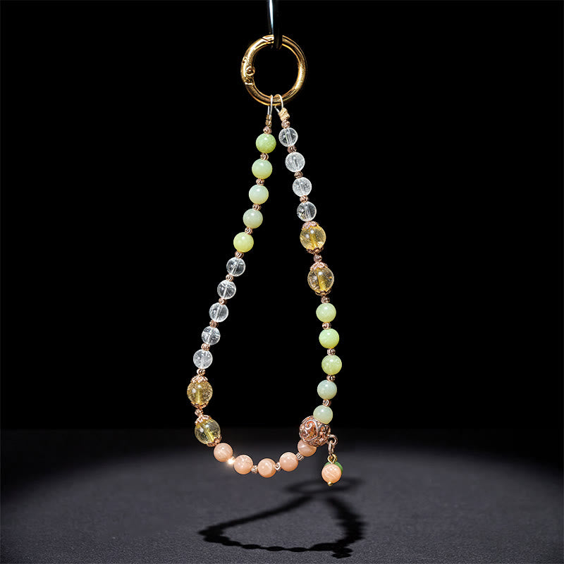 Buddha Stones, cyanfarbene Jade, weiße Kristallperlen, Harmonie-Schlüsselanhänger, Handy-Hängedekoration - image 3