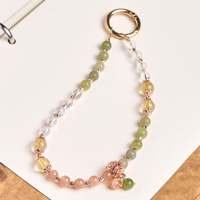 Buddha Stones, cyanfarbene Jade, weiße Kristallperlen, Harmonie-Schlüsselanhänger, Handy-Hängedekoration - Cyan Jade (Glück ♥ Langlebigkeit) - image 0