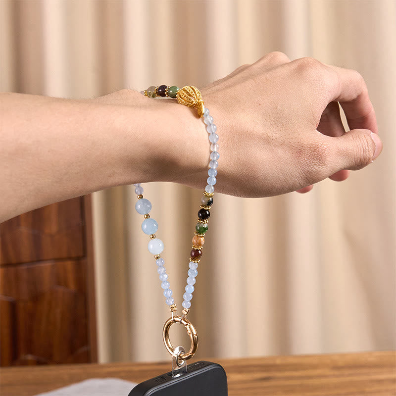 Buddha Stones ​​Fu-Figur Blauer Chalcedon Emotionales Gleichgewicht Schlüsselanhänger Handy-Hängedekoration - image 5