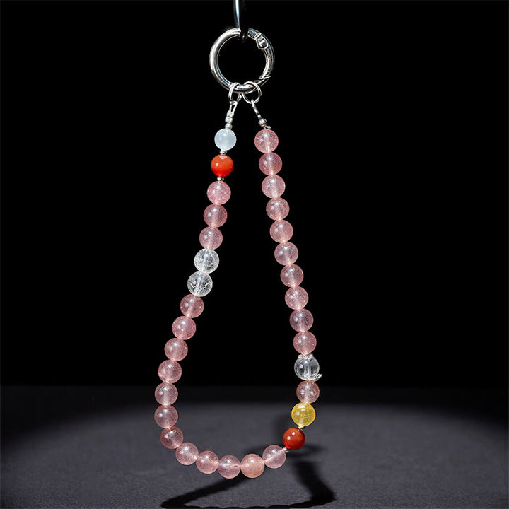 Buddha Stones, 8 mm, bunte Perlen, Erdbeerquarz, positiver Schlüsselanhänger, Handy-Hängedekoration - image 3