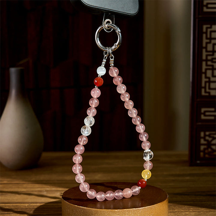 Buddha Stones, 8 mm, bunte Perlen, Erdbeerquarz, positiver Schlüsselanhänger, Handy-Hängedekoration - image 2