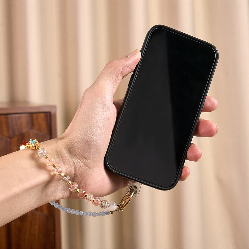 Buddha Stones ​​Super Seven Kristall Blauer Chalcedon Perlen Heilender Schlüsselanhänger Handy-Hängedekoration - image 4