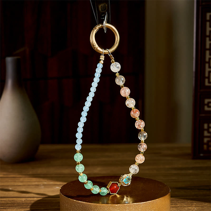 Buddha Stones ​​Super Seven Kristall Blauer Chalcedon Perlen Heilender Schlüsselanhänger Handy-Hängedekoration - image 2