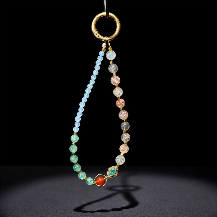 Buddha Stones ​​Super Seven Kristall Blauer Chalcedon Perlen Heilender Schlüsselanhänger Handy-Hängedekoration - image 3