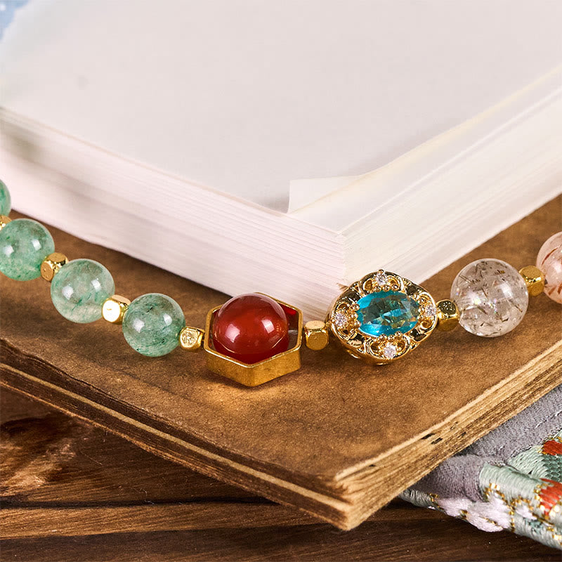 Buddha Stones ​​Super Seven Kristall Blauer Chalcedon Perlen Heilender Schlüsselanhänger Handy-Hängedekoration - image 1