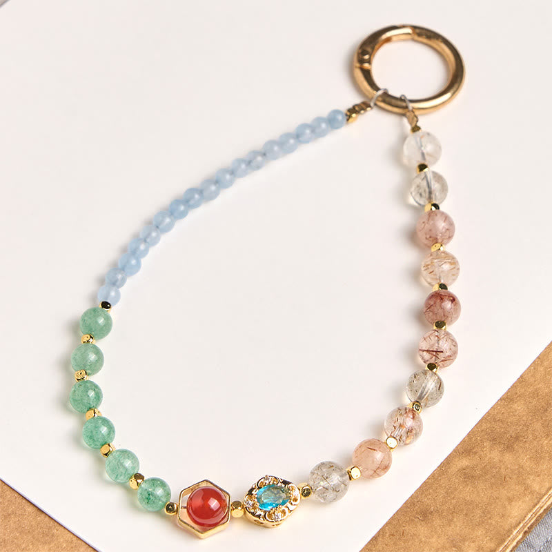 Buddha Stones ​​Super Seven Kristall Blauer Chalcedon Perlen Heilender Schlüsselanhänger Handy-Hängedekoration - Super Seven Kristall (Spirituelles ♥ Wachstum) - image 0