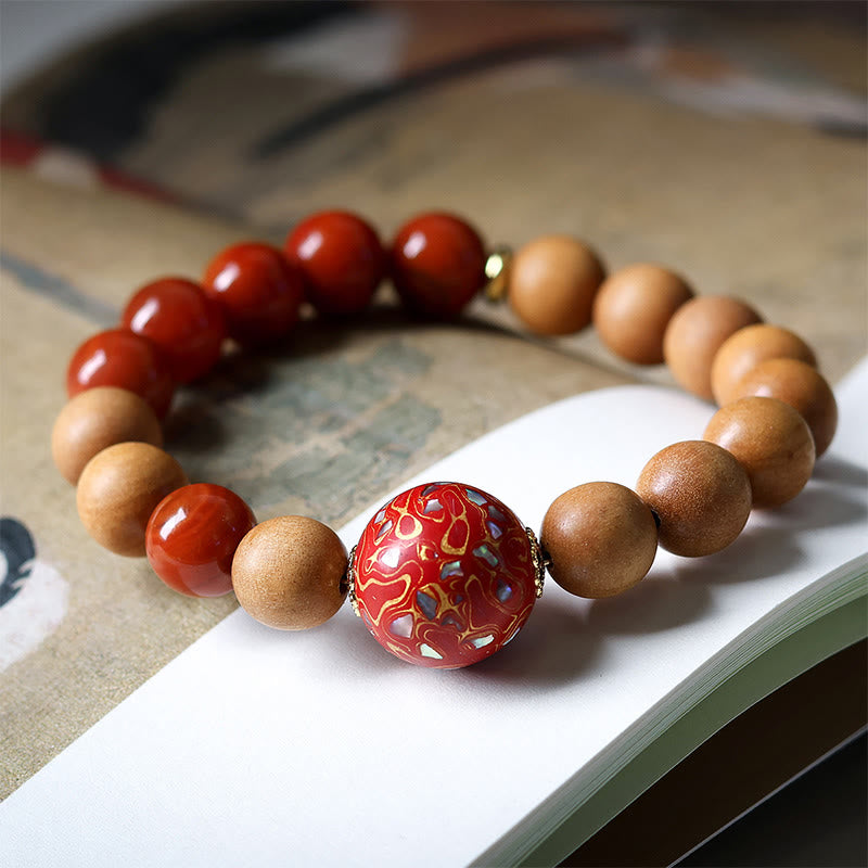 Buddha Stones ​​Lackperlen-Armband aus Sandelholz, südrotem Achat - image 0