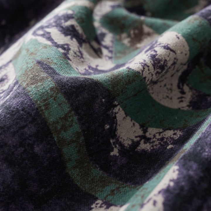 Buddha Stones Herbstbedrucktes Patchwork-Design Leinen-Midikleid mit Kordelzug, langen Ärmeln und Taschen - image 5