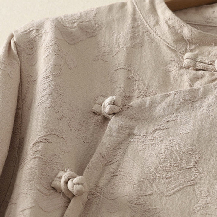 Buddha Stones Jacquard Diagonal Placket Langarm Damen Baumwoll-Leinen-Knöpfe - image 3