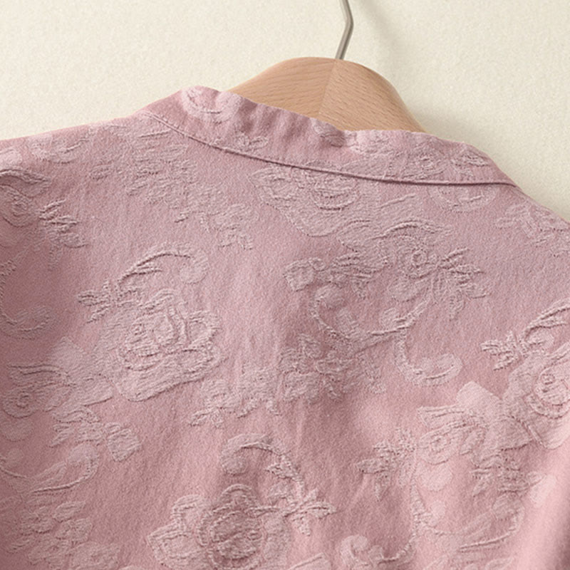 Buddha Stones Jacquard Diagonal Placket Langarm Damen Baumwoll-Leinen-Knöpfe - image 14