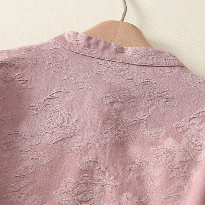 Buddha Stones Jacquard Diagonal Placket Langarm Damen Baumwoll-Leinen-Knöpfe - image 14