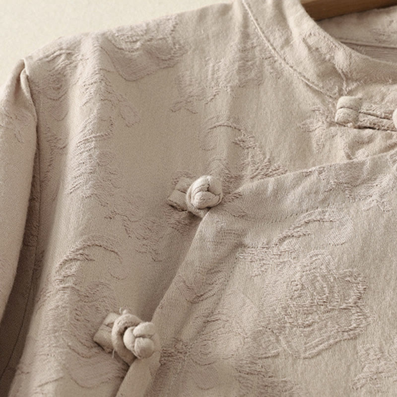 Buddha Stones Jacquard Diagonal Placket Langarm Damen Baumwoll-Leinen-Knöpfe - image 3