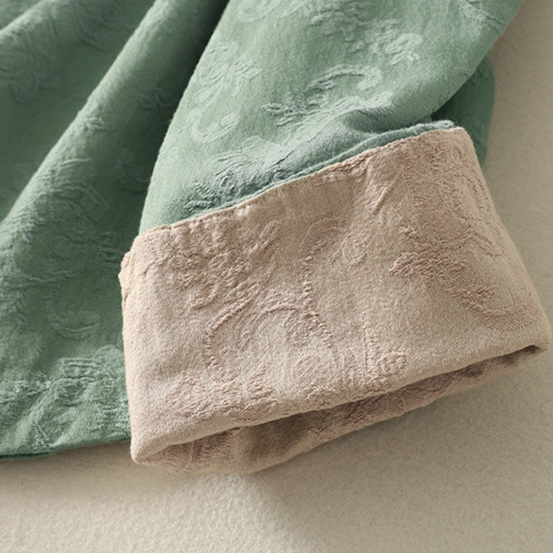 Buddha Stones Jacquard Diagonal Placket Langarm Damen Baumwoll-Leinen-Knöpfe - image 9