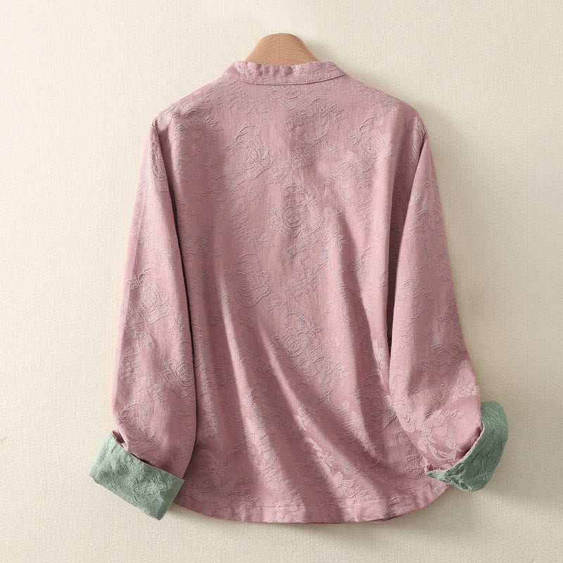 Buddha Stones Jacquard Diagonal Placket Langarm Damen Baumwoll-Leinen-Knöpfe - image 12