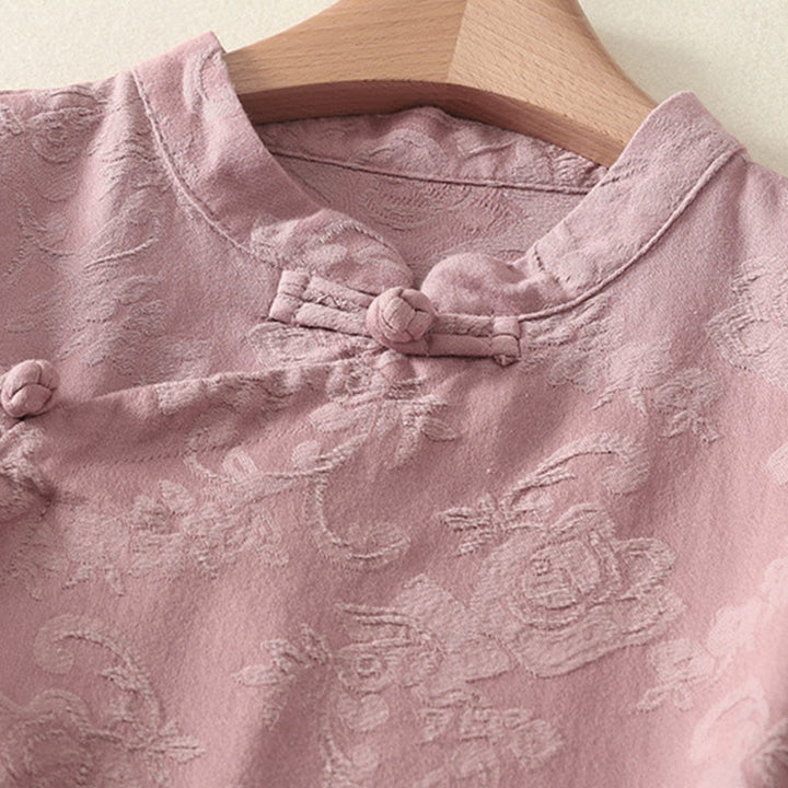 Buddha Stones Jacquard Diagonal Placket Langarm Damen Baumwoll-Leinen-Knöpfe - image 13