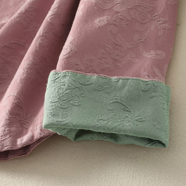 Buddha Stones Jacquard Diagonal Placket Langarm Damen Baumwoll-Leinen-Knöpfe - image 16