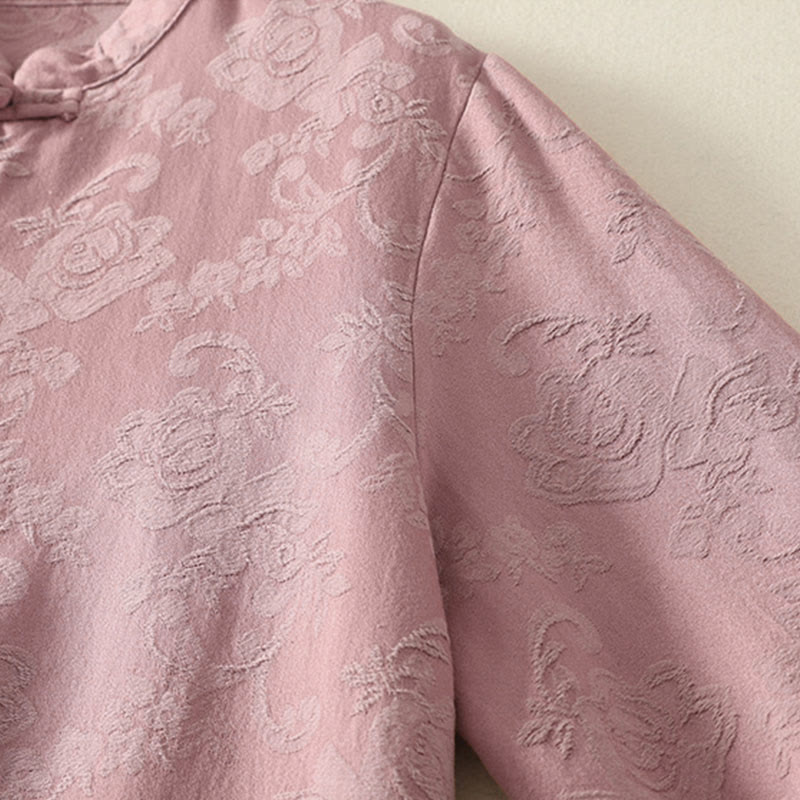 Buddha Stones Jacquard Diagonal Placket Langarm Damen Baumwoll-Leinen-Knöpfe - image 15