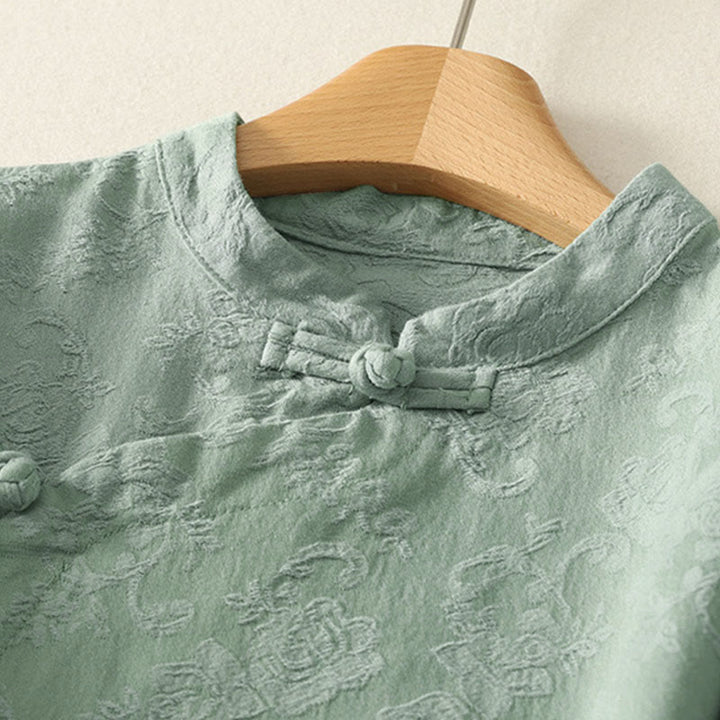 Buddha Stones Jacquard Diagonal Placket Langarm Damen Baumwoll-Leinen-Knöpfe - image 7