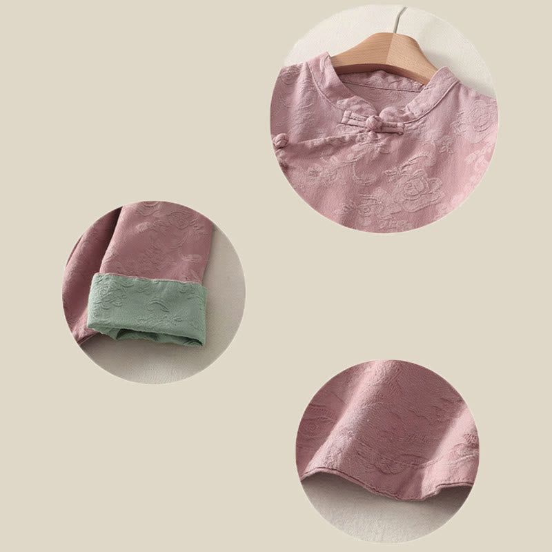 Buddha Stones Jacquard Diagonal Placket Langarm Damen Baumwoll-Leinen-Knöpfe - image 19