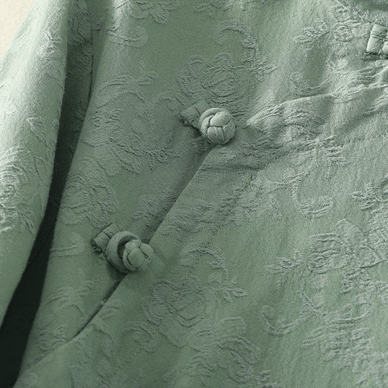 Buddha Stones Jacquard Diagonal Placket Langarm Damen Baumwoll-Leinen-Knöpfe - image 8