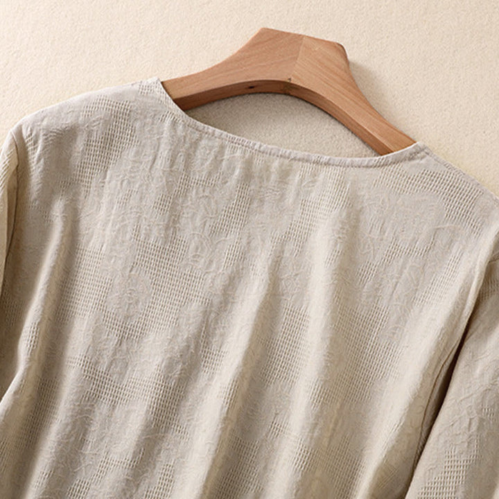 Buddha Stones ​​Jacquard-Baumwollhemd mit unregelmäßigem Saum und Faltenmuster, langärmelig - image 28