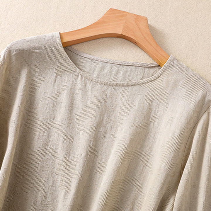 Buddha Stones ​​Jacquard-Langarmshirt mit unregelmäßigem Saum und Faltenmuster für Damen - image 27