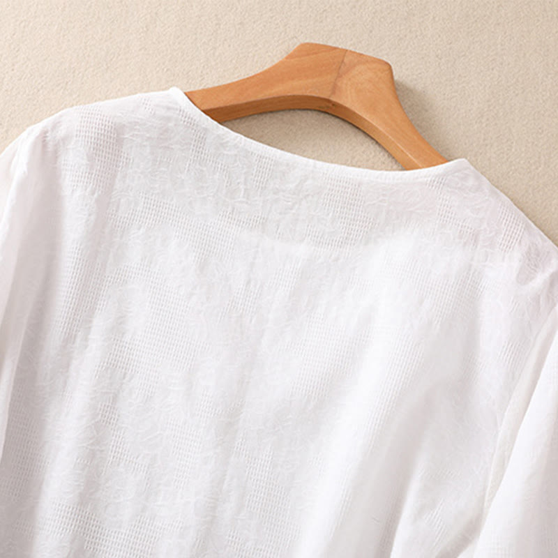 Buddha Stones ​​Jacquard-Baumwollhemd mit unregelmäßigem Saum und Faltenmuster, langärmelig - image 11