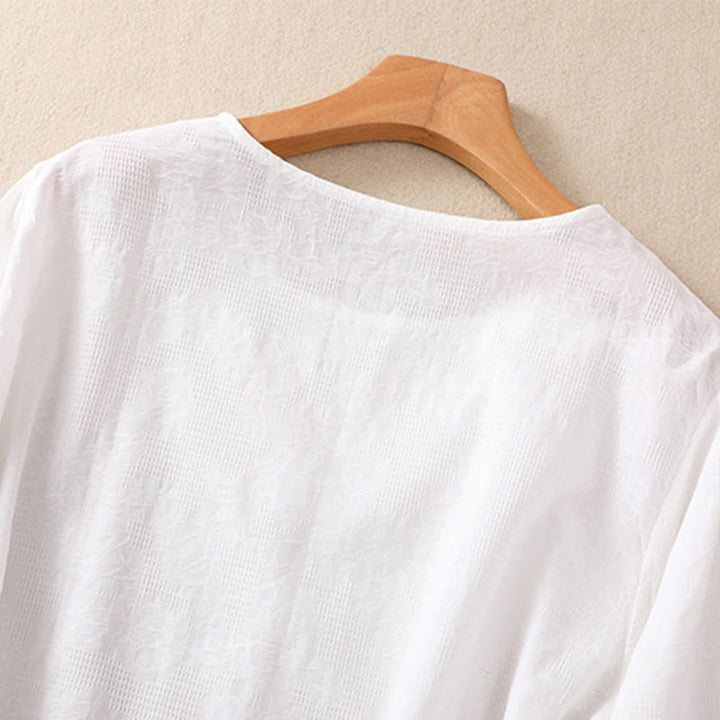 Buddha Stones ​​Jacquard-Baumwollhemd mit unregelmäßigem Saum und Faltenmuster, langärmelig - image 11