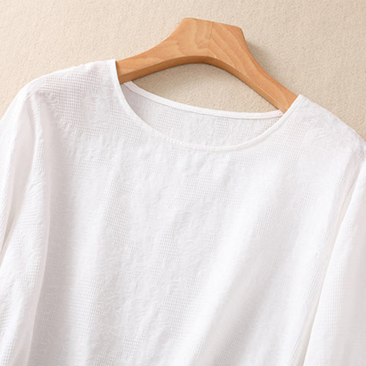 Buddha Stones ​​Jacquard-Baumwollhemd mit unregelmäßigem Saum und Faltenmuster, langärmelig - image 10